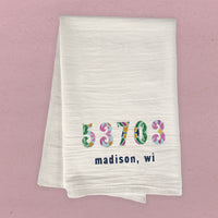 Vibrant Tiles w/ City, State, Zip - Cotton Tea Towel