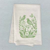 Linocut Spring Birds - Cotton Tea Towel