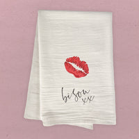 Bisou xx - Valentine's Day Cotton Tea Towel