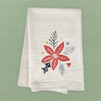 Hand Drawn Red Poinsettia - Cotton Tea Towel