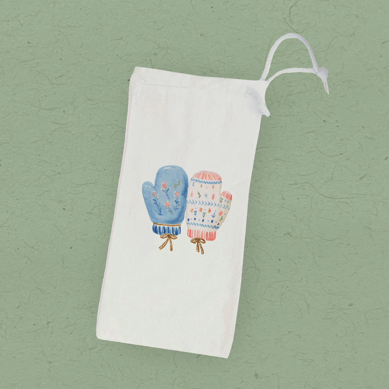 Nordic Floral Mittens - Customizable Canvas Wine Bag