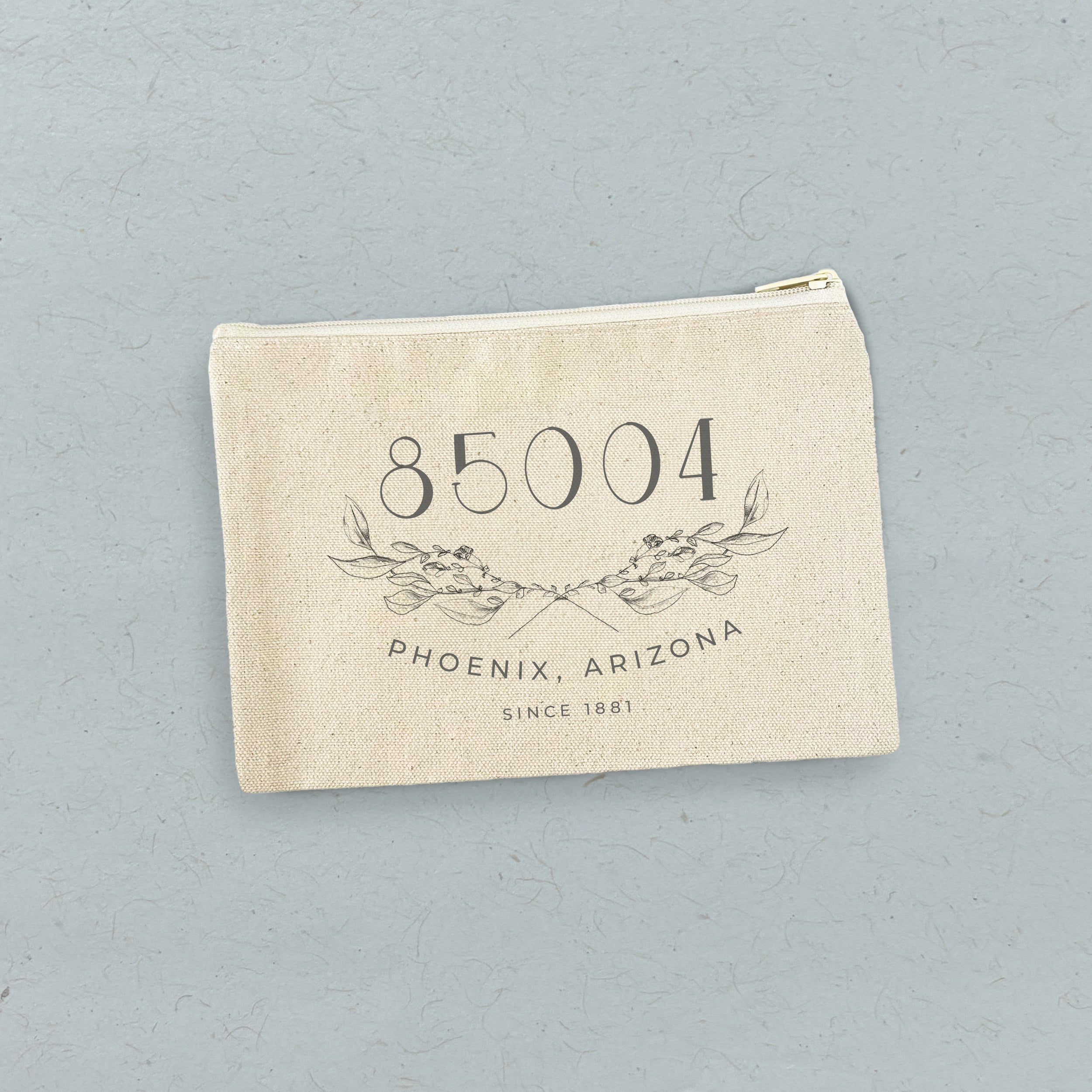 Hand Drawn Branches City State Zip Est - Custom Canvas Zipper Pouch