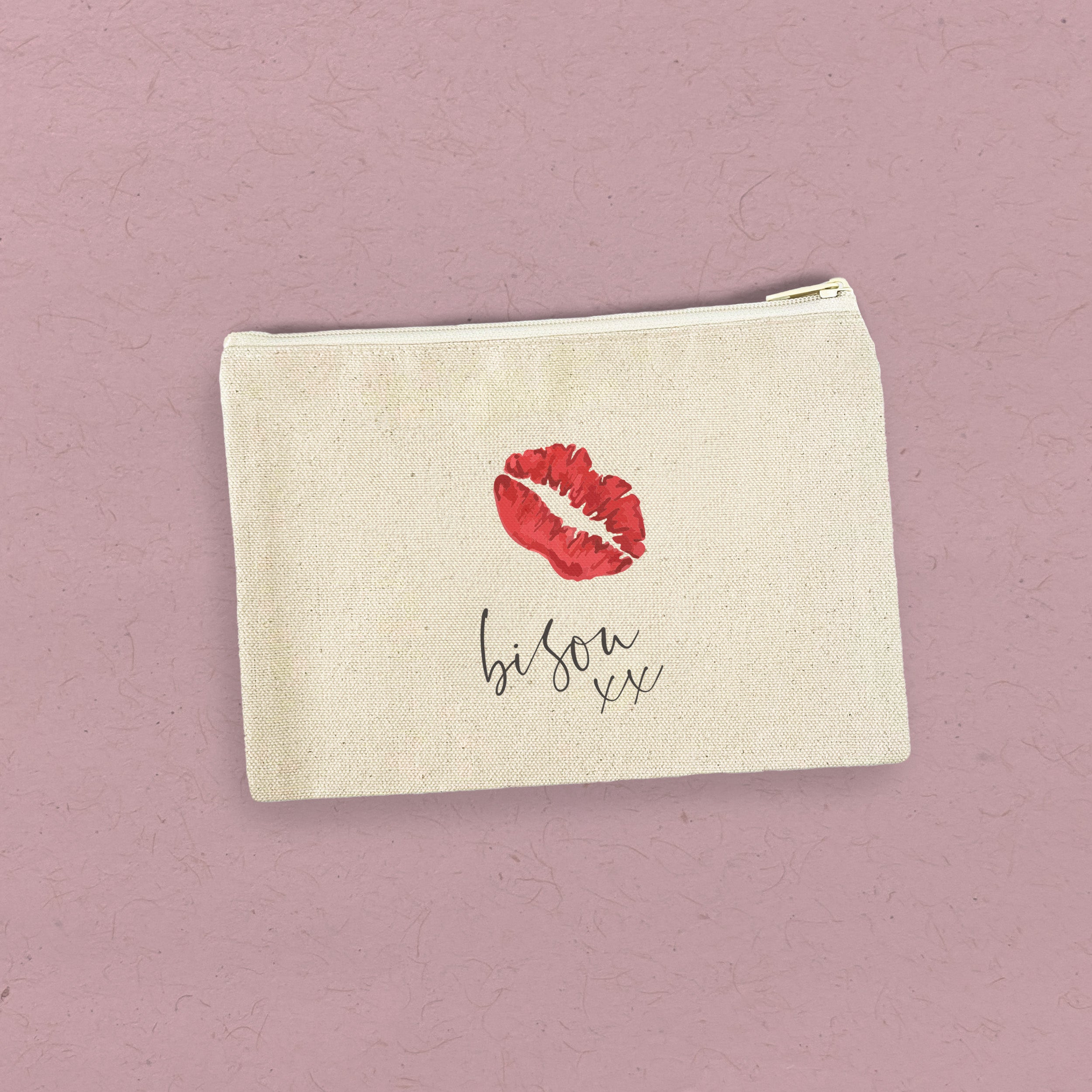 Bisou xx - Valentine's Day Canvas Zipper Pouch