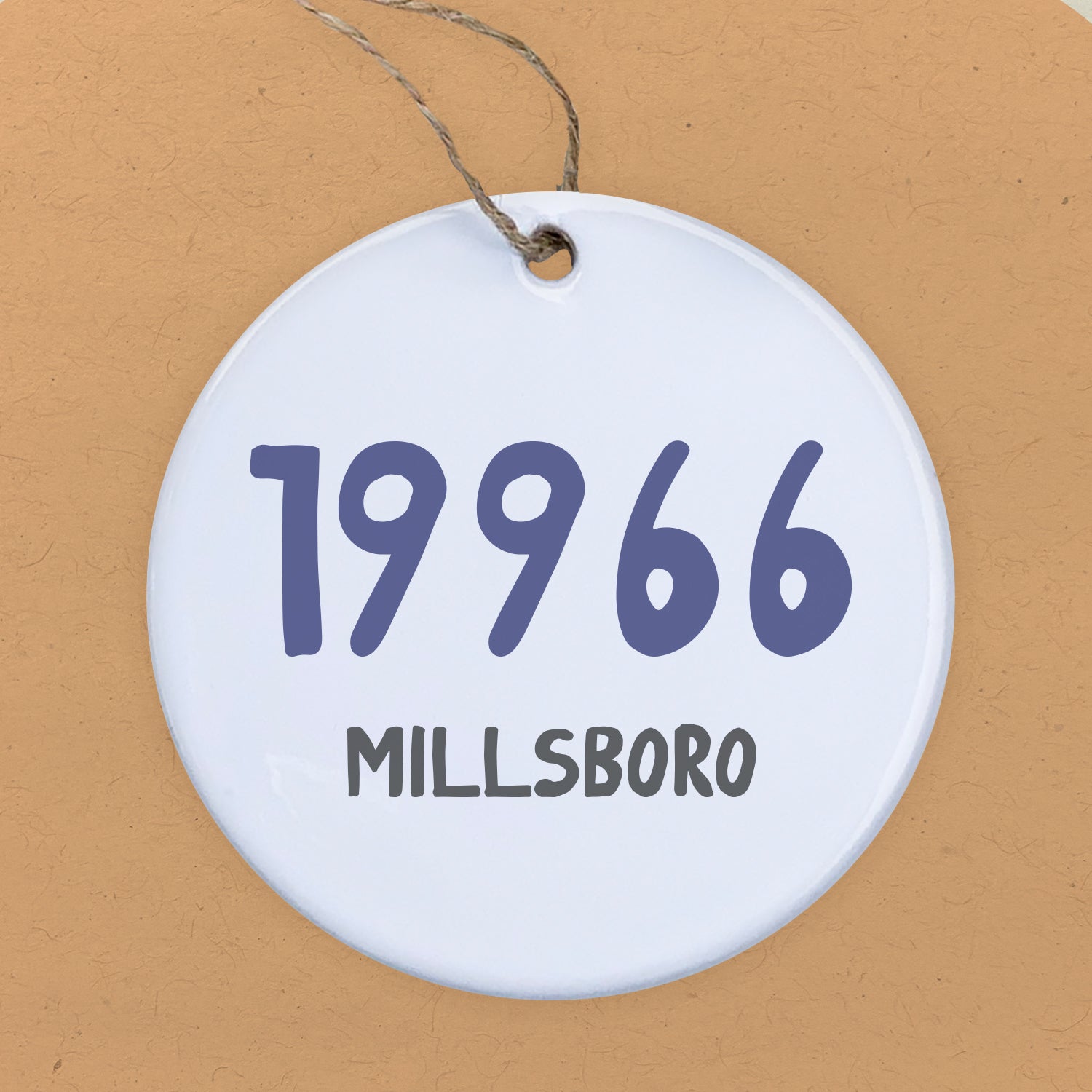 Blue Zip Code and City - Custom Ornament