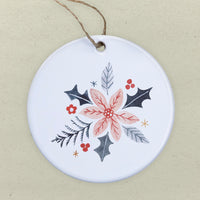 Hand Drawn Pink Poinsettia - Ornament