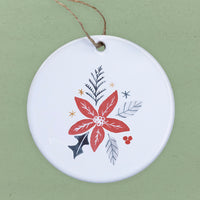 Hand Drawn Red Poinsettia - Ornament