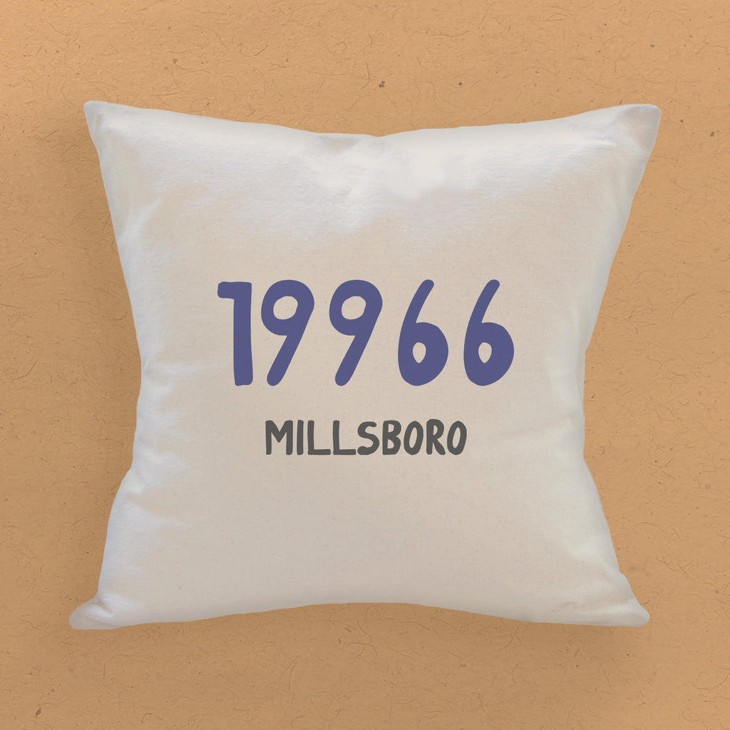 Blue Zip Code and City - Custom Square Canvas Pillow