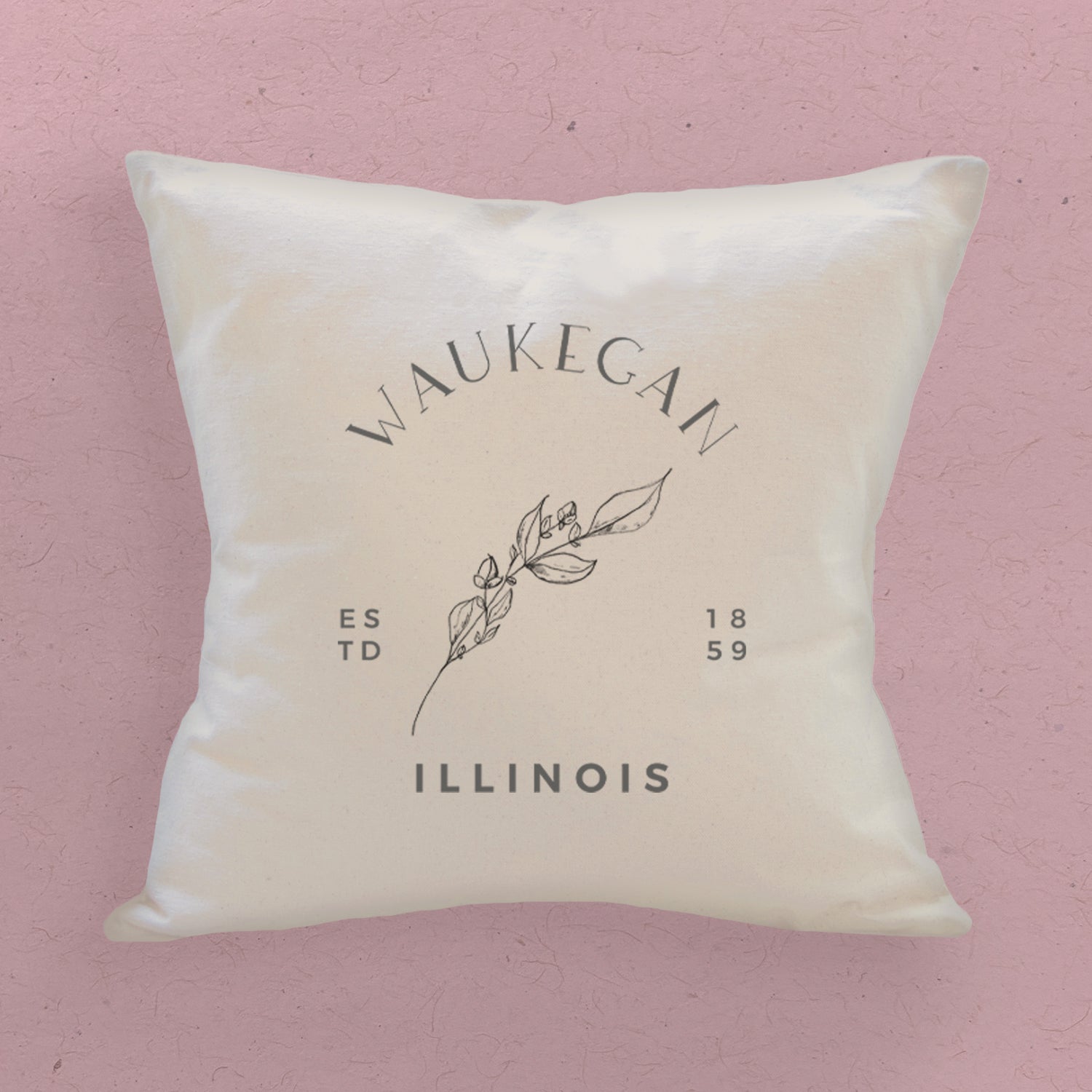 Hand Drawn Branch City State Est - Custom Square Canvas Pillow