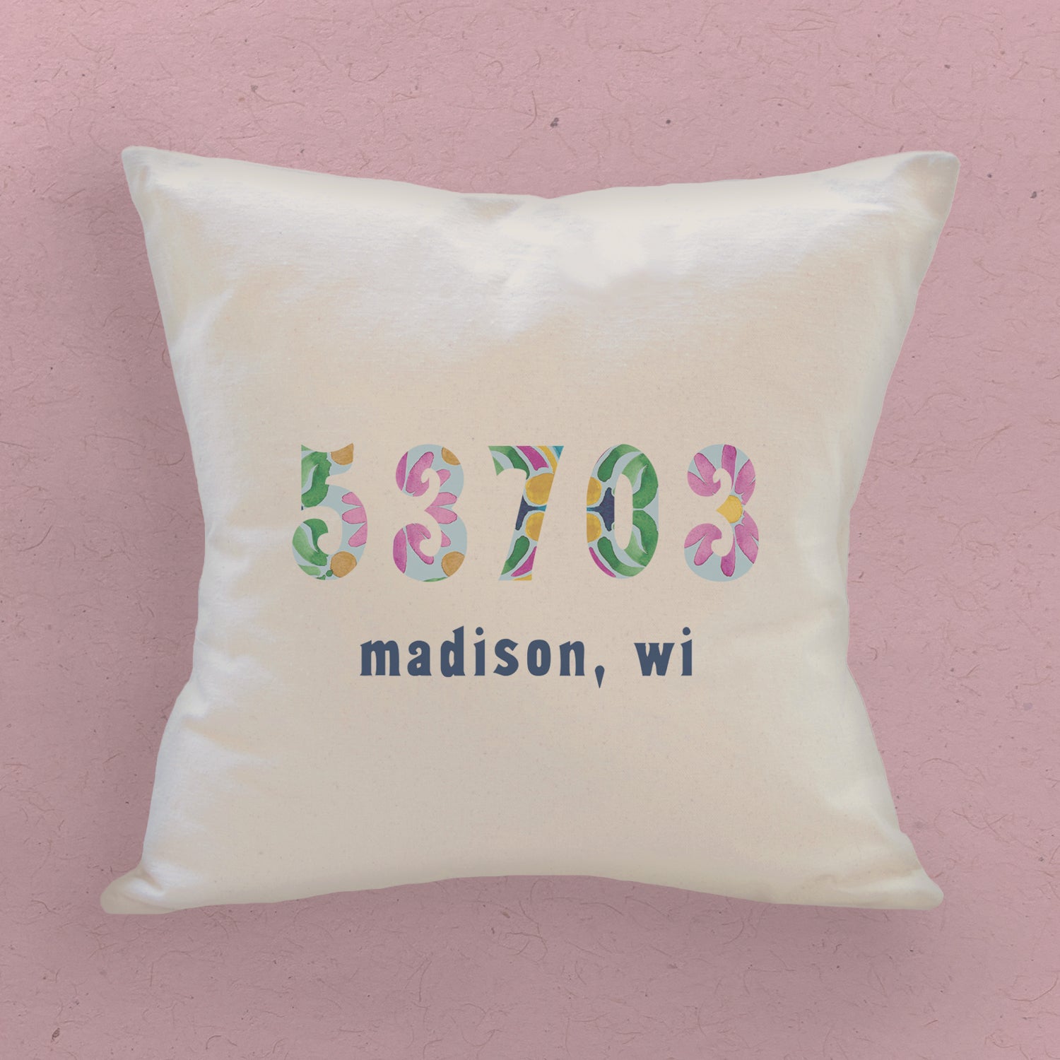 Vibrant Tiles w/ City, State, Zip - Custom Square Canvas Pillow