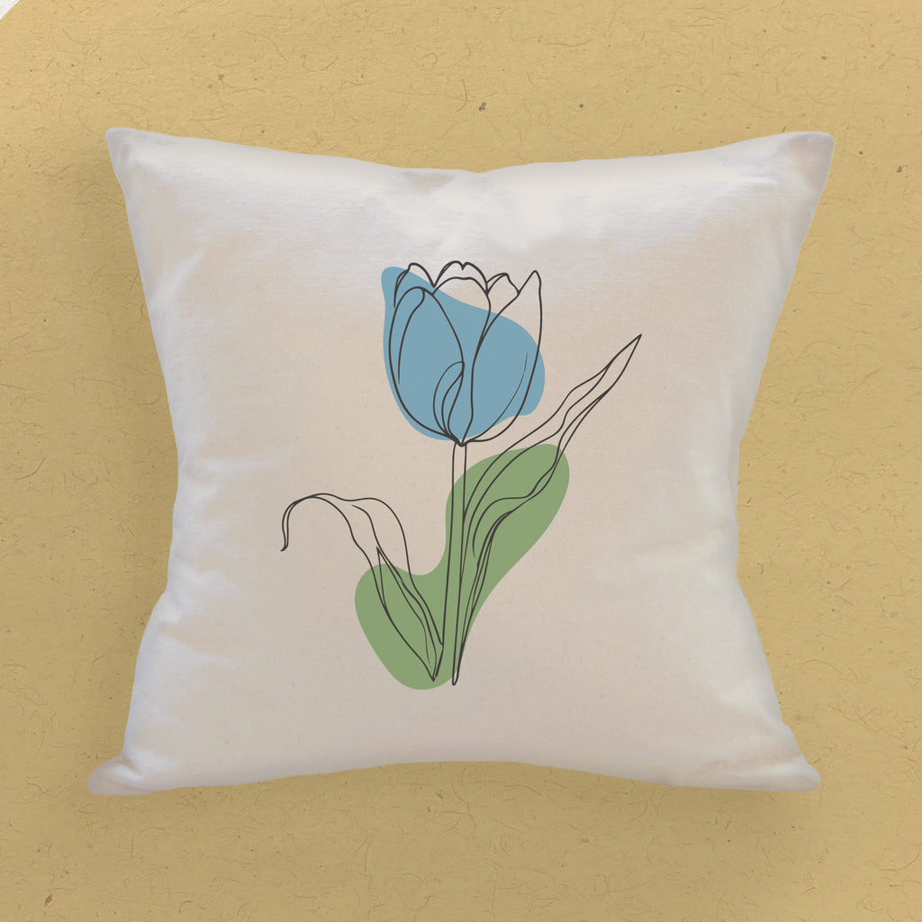 Blue Hand Drawn Tulip - Customizable Square Canvas Pillow