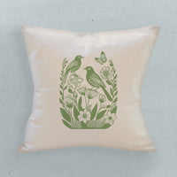 Linocut Spring Birds - Square Canvas Pillow