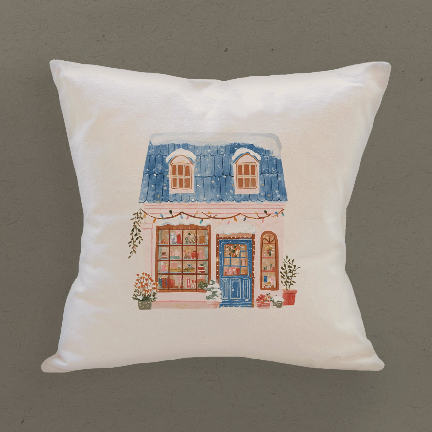 Cozy Winter Storefront - Customizable Square Canvas Pillow