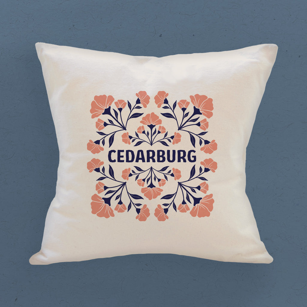 Pink Floral Folk Tile - Custom Square Canvas Pillow