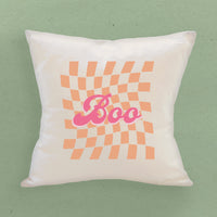 Boo Orange Check - Square Canvas Pillow