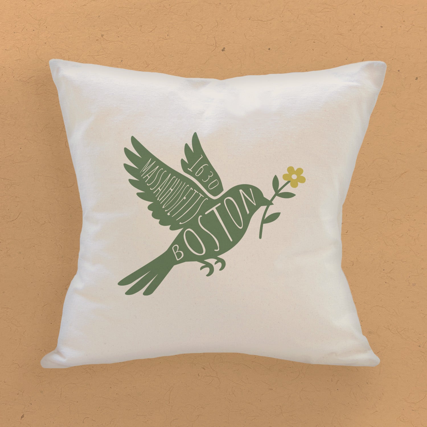 Bird with Flower Silhouette - Custom Square Canvas Pillow