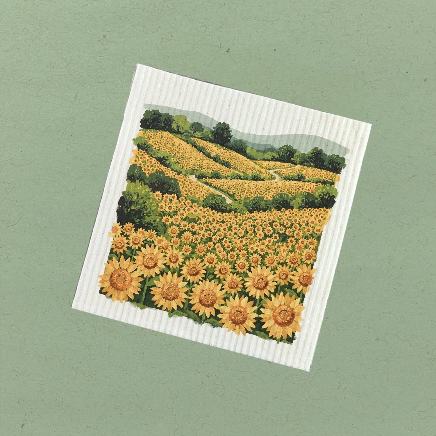 Sunflower Field - Oil Painting - Swedish Dish Cloth