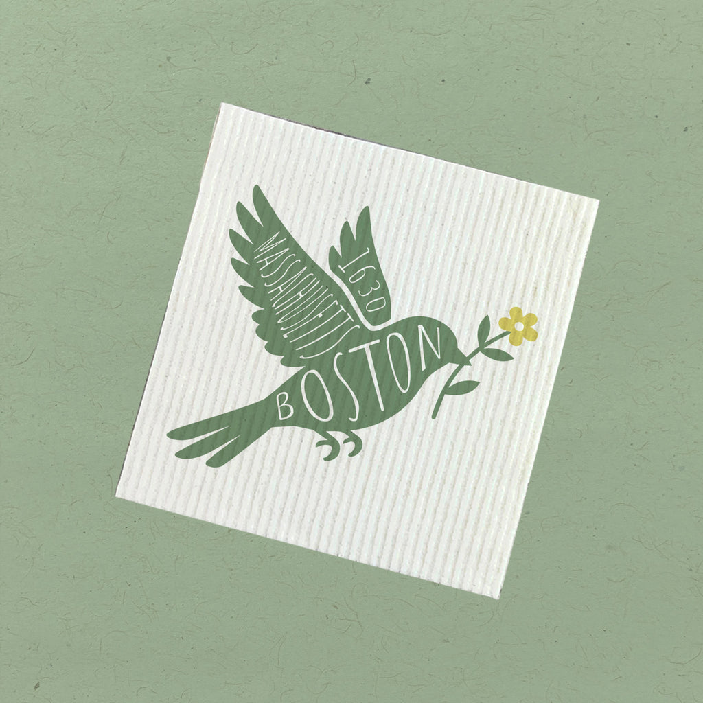 Bird with Flower Silhouette - Custom Swedish Dish Cloth