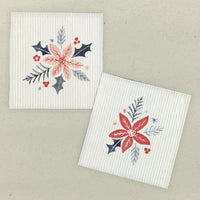 Hand Drawn Poinsettias 2pk - Swedish Dish Cloth