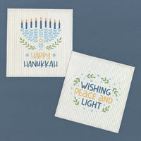 Wishing Peace and Light, Happy Hanukkah 2pk - Swedish Dish Cloth