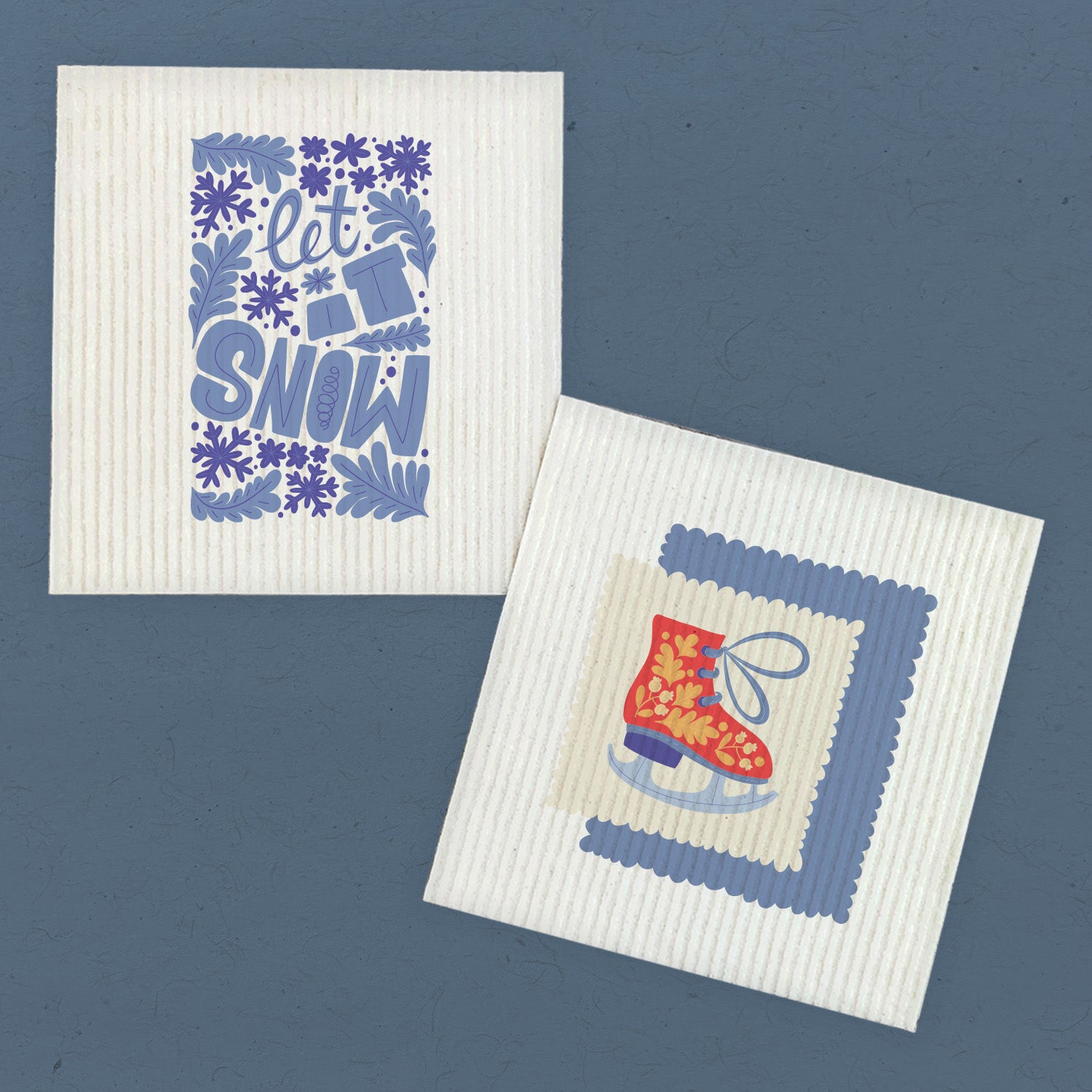 Let It Snow, Ice Skate  - 2pk Swedish Dish Cloth