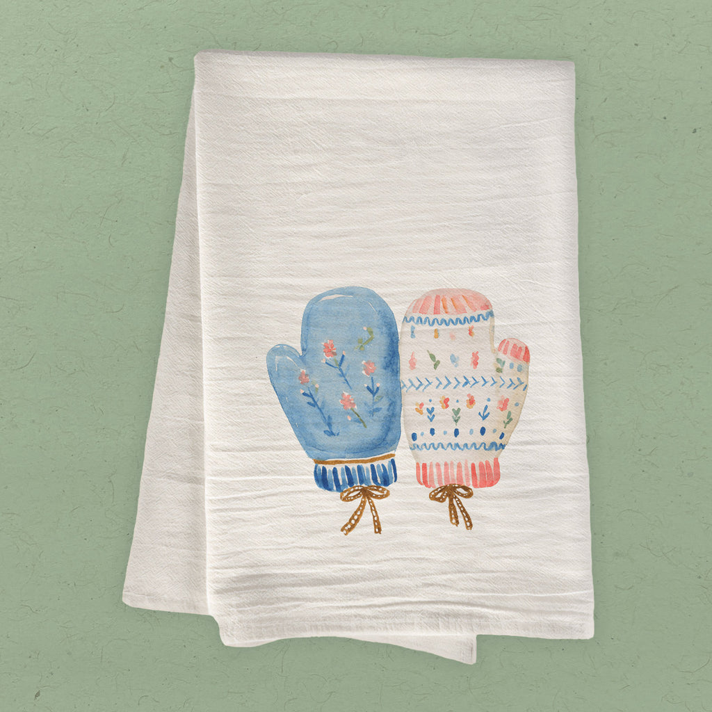 Nordic Floral Mittens - Customizable Cotton Tea Towel