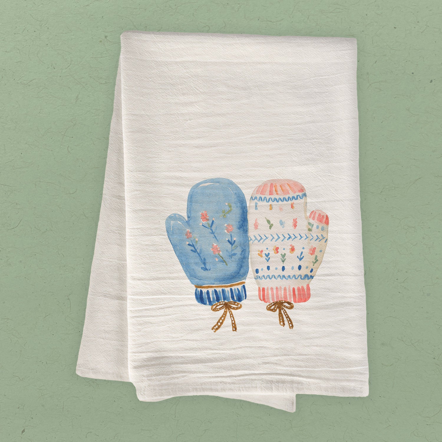 Nordic Floral Mittens - Customizable Cotton Tea Towel