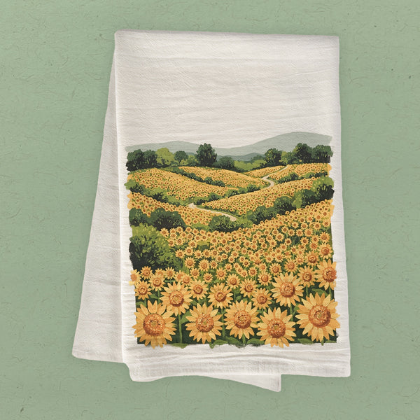 Sunflower Field - Oil Painting - Cotton Tea Towel
