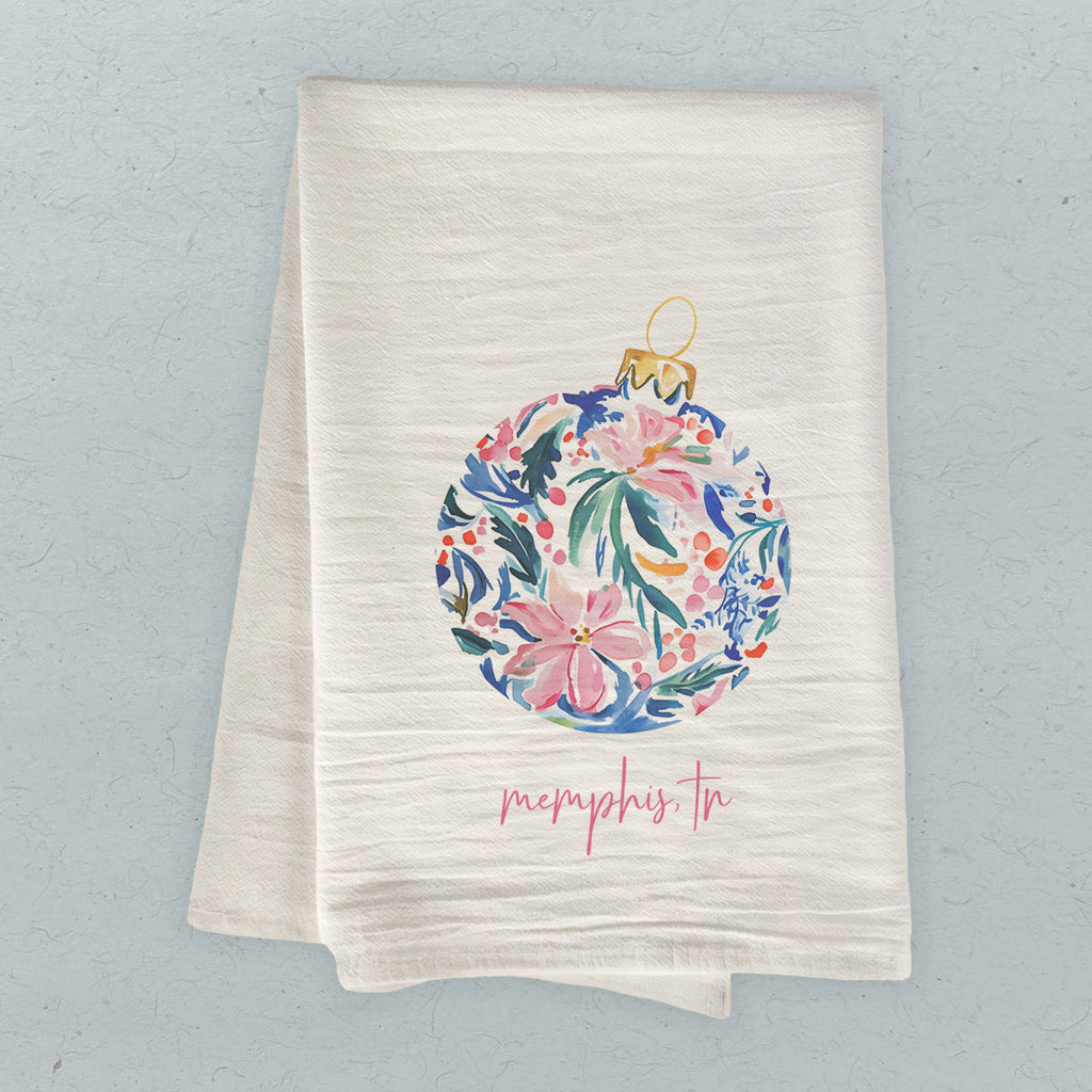 Painted Floral Ornament - Custom Cotton Tea Towel