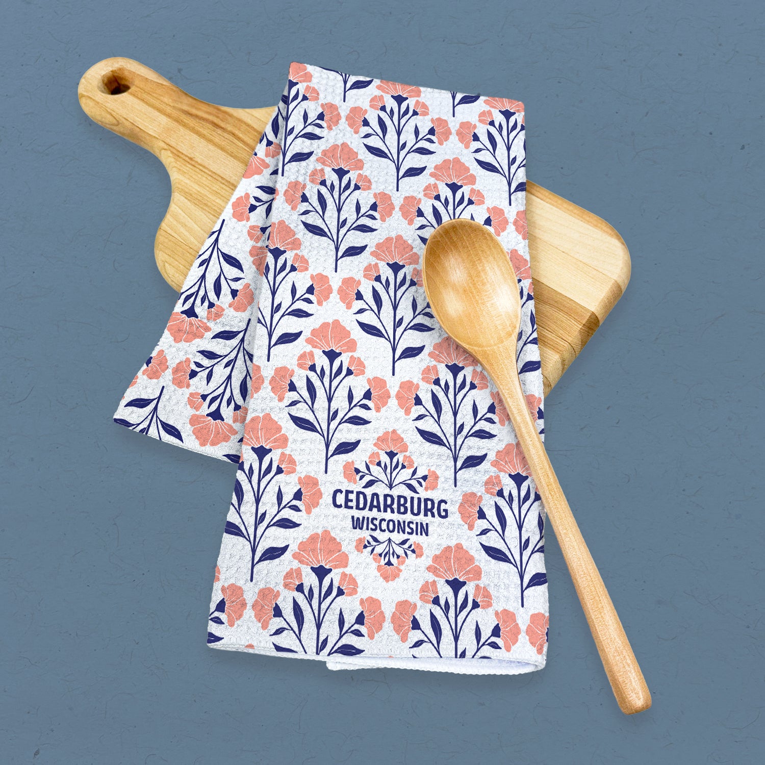 Pink Floral Folk Tile - Custom Waffle Weave Towel