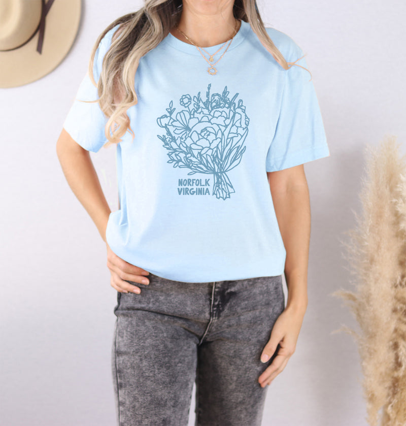 Hand Drawn Bouquet w/ City and State - Custom Short Sleeve T-Shirt