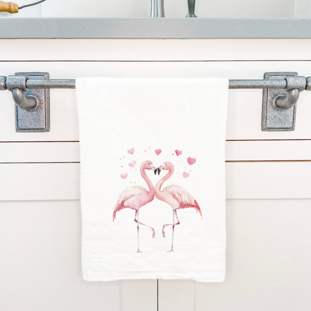Valentine Flamingos - Valentine's Day Cotton Tea Towel
