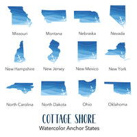 Watercolor State with Anchor - Custom Cotton Tea Towel