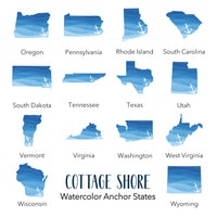 Watercolor State with Anchor - Custom Cotton Tea Towel