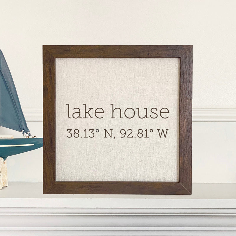 Lake House Coordinates - Framed Sign