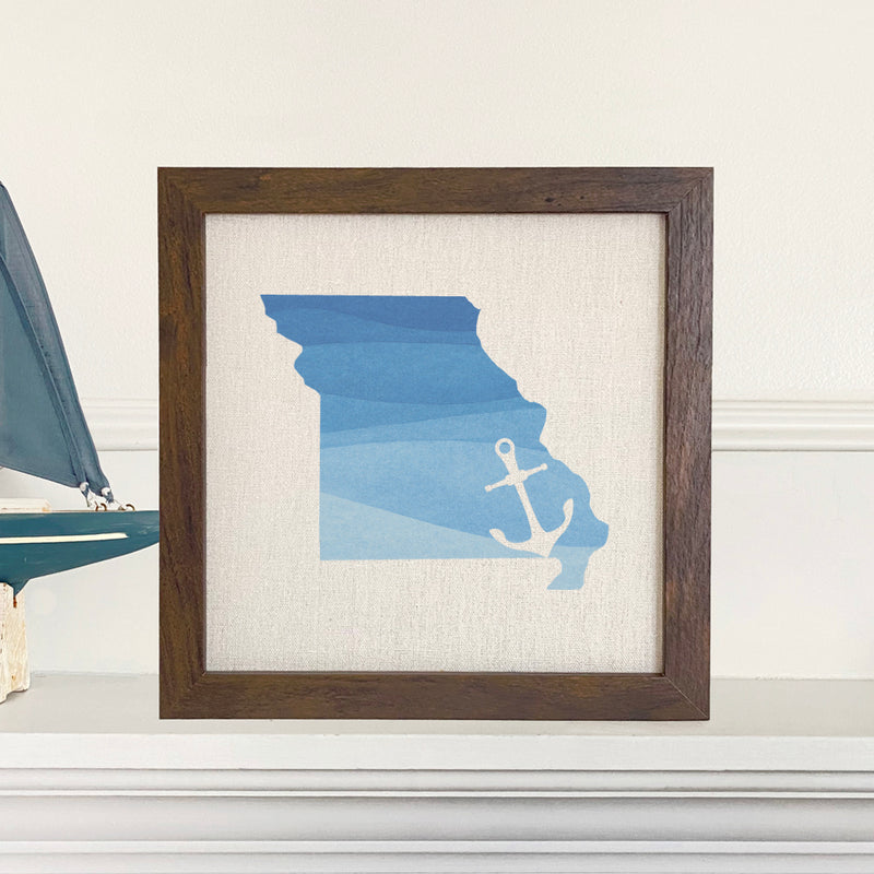 Watercolor State with Anchor - Framed Sign