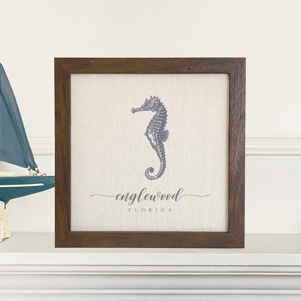 Seahorse w/ City, State - Custom Framed Sign