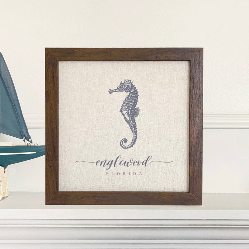 Seahorse w/ City, State - Framed Sign