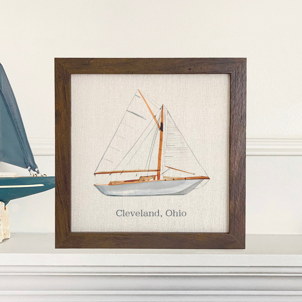 Watercolor Sailboat City State - Custom Framed Sign
