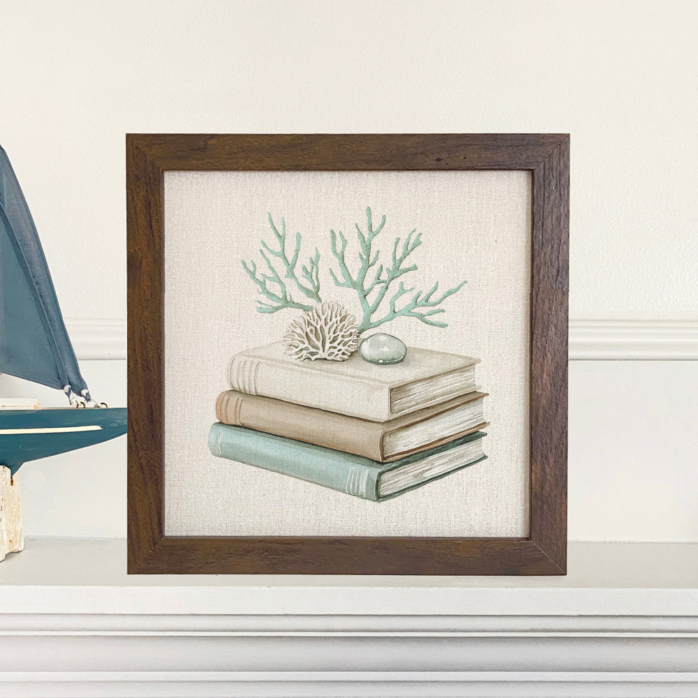 Coastal Book Stack - Customizable Framed Sign