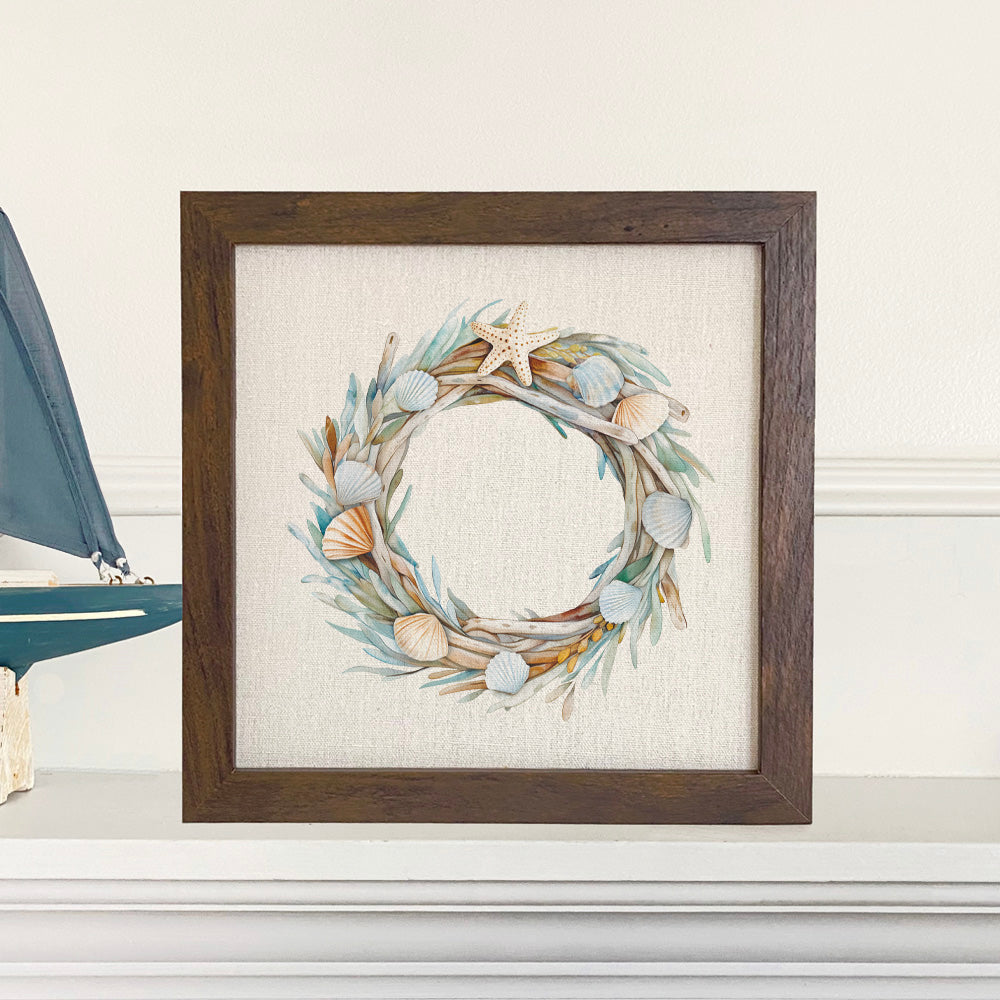 Seashell Driftwood Wreath - Customizable Framed Sign