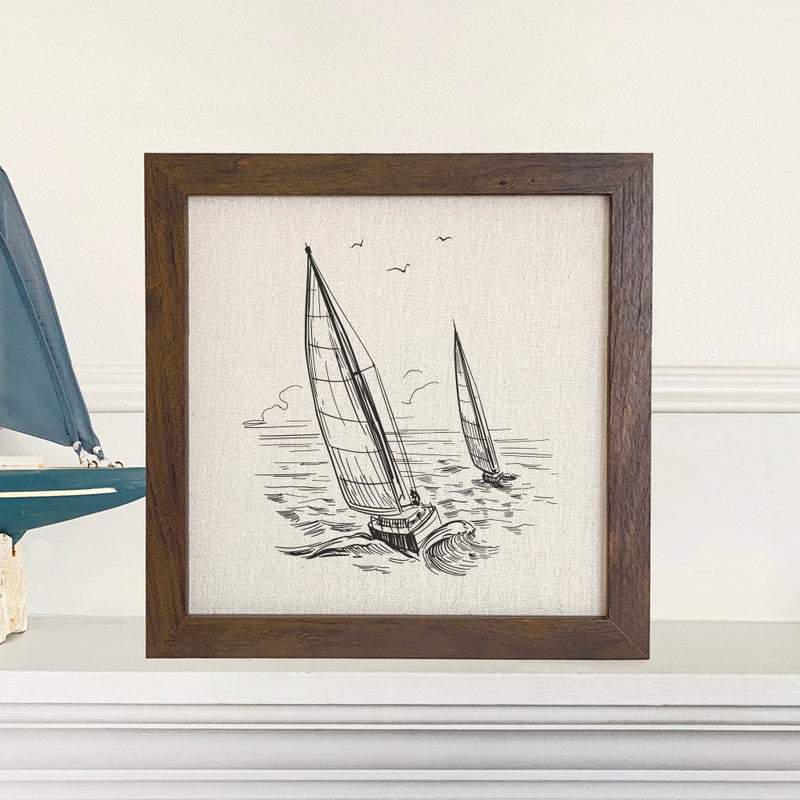 Sailboats on Water - Framed Sign