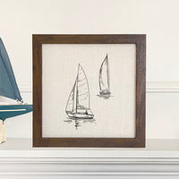 Sketched Sailboats with Sailor - Framed Sign