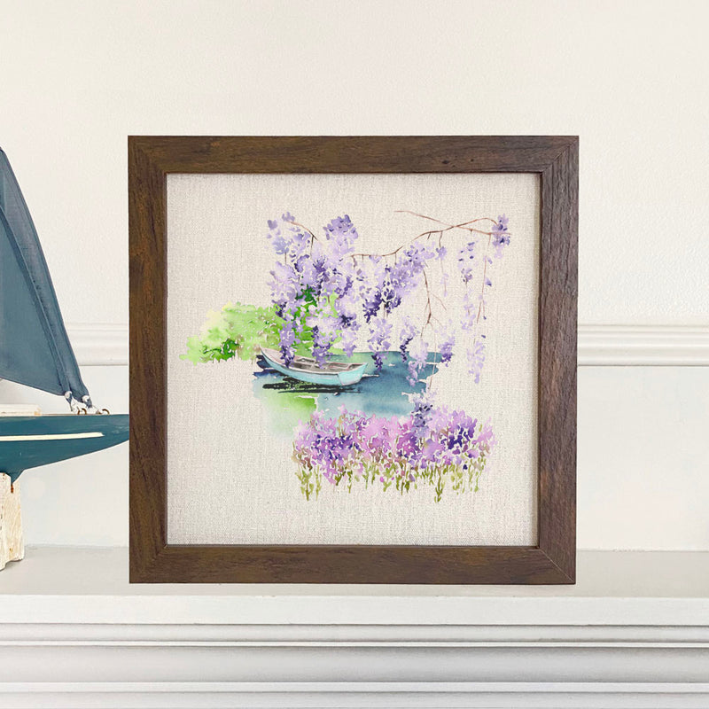 Watercolor Pond Scene (Boat) - Framed Sign