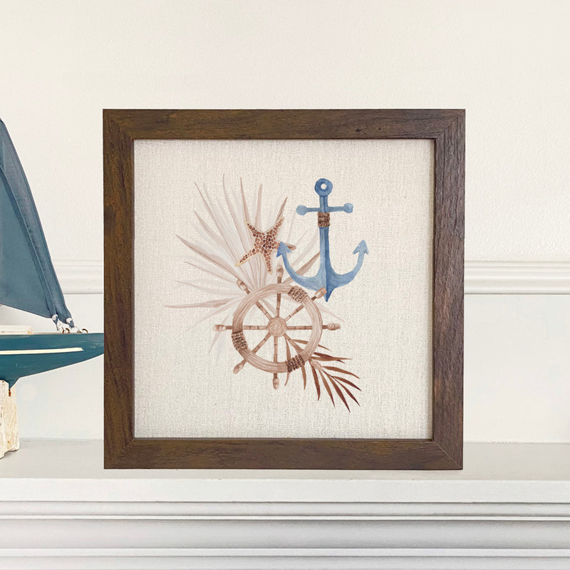 Ship Wheel Anchor - Framed Sign
