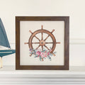 Watercolor Floral Ship Wheel - Framed Sign