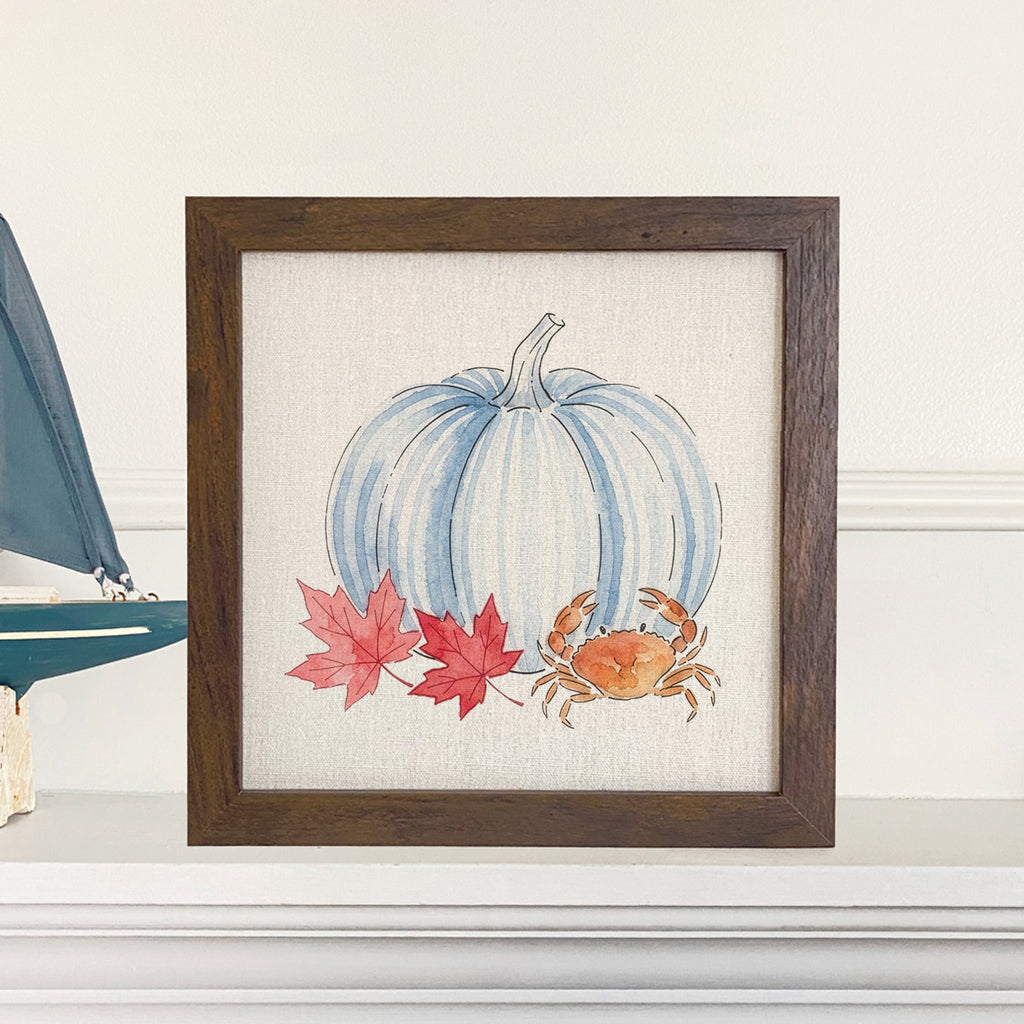 Crab & Blue Pinstripe Pumpkin - Framed Sign