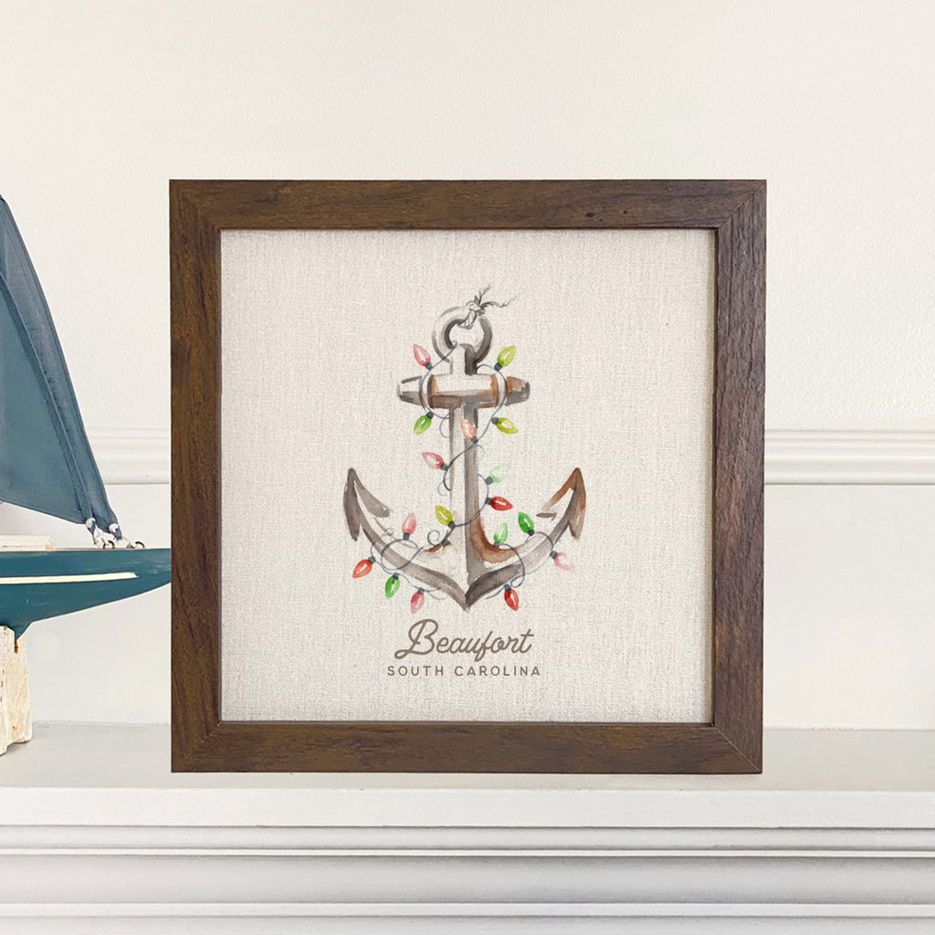 Anchor with Christmas Lights - Custom Framed Sign