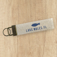 Hand Drawn Fish w/ City, State - Canvas Key Fob