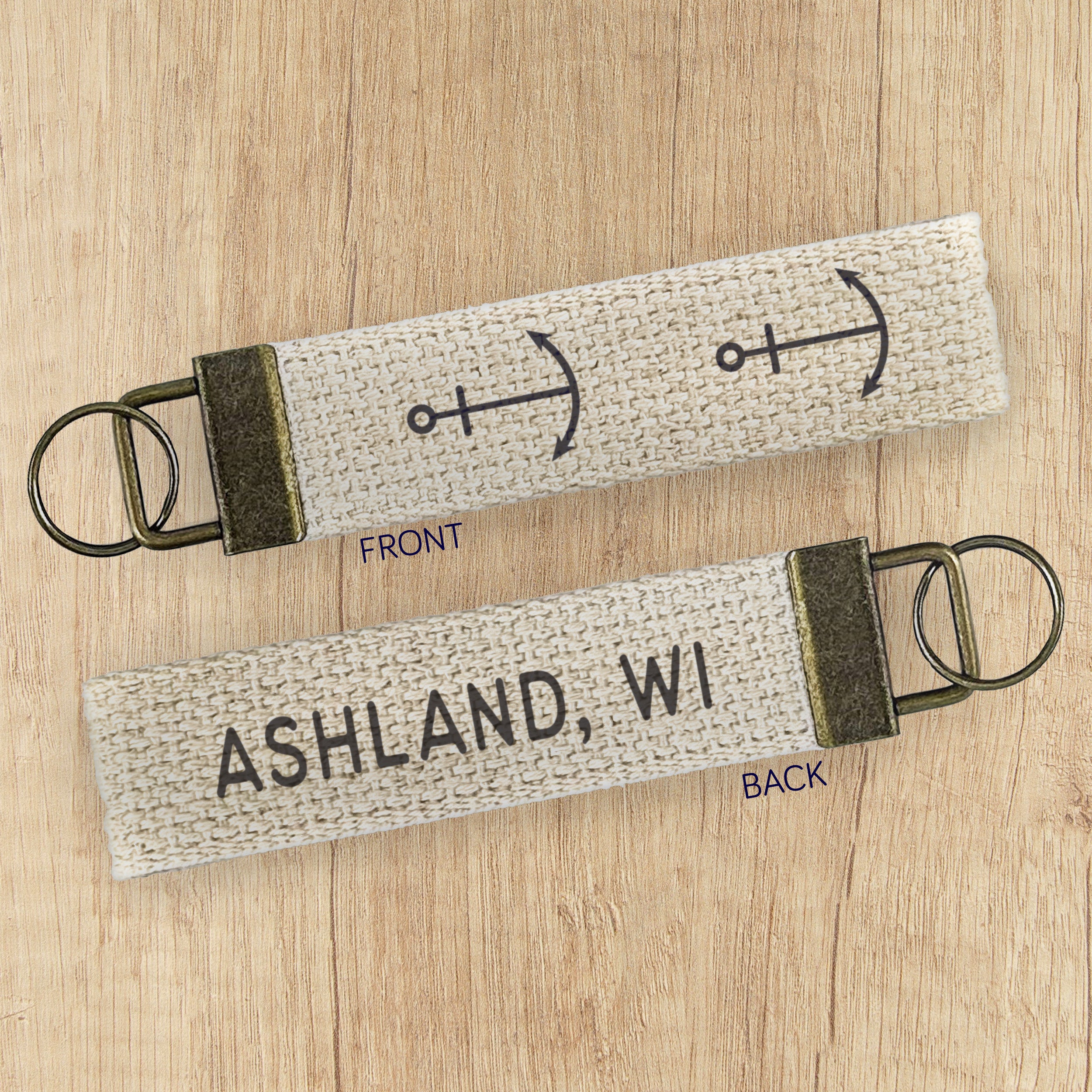Anchor w/ City and State - Custom Canvas Key Fob