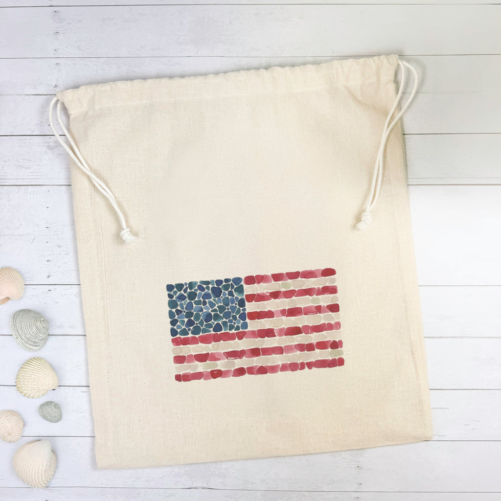 Sea Glass American Flag - Cotton Cinch Bag